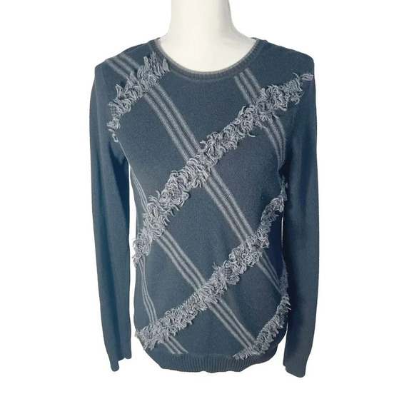 Bass Sweaters - Vintage Bass Black and Grey Plaid Sweater Fringe Women's Size M Grunge Punk